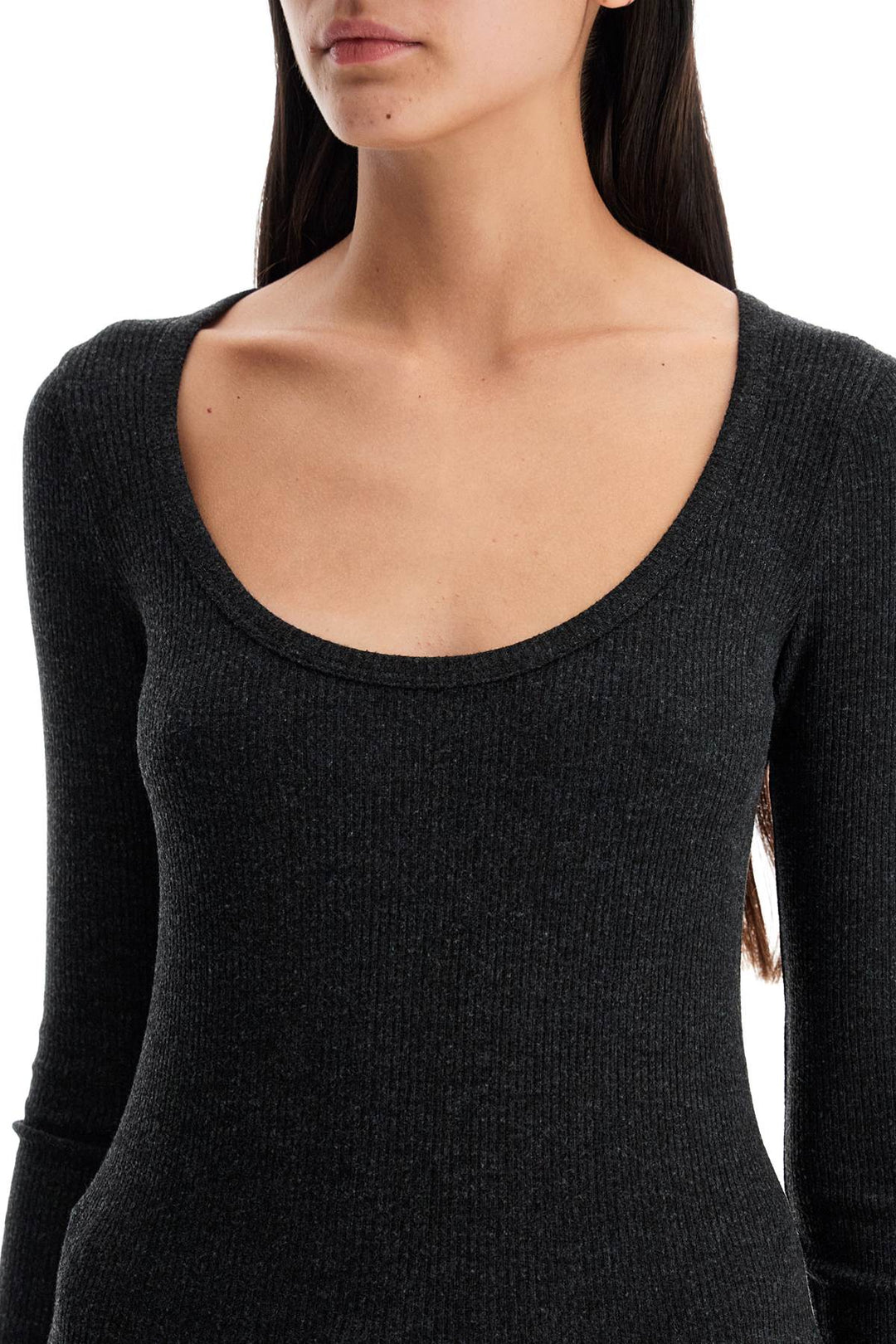 Agolde Fitted Top With Deep Neckline   Black