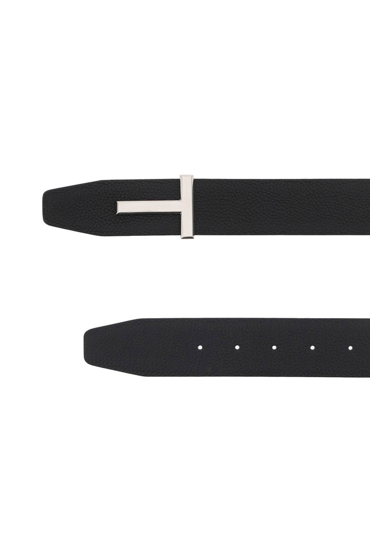 Tom Ford Reversible Grain Leather T Belt   Black