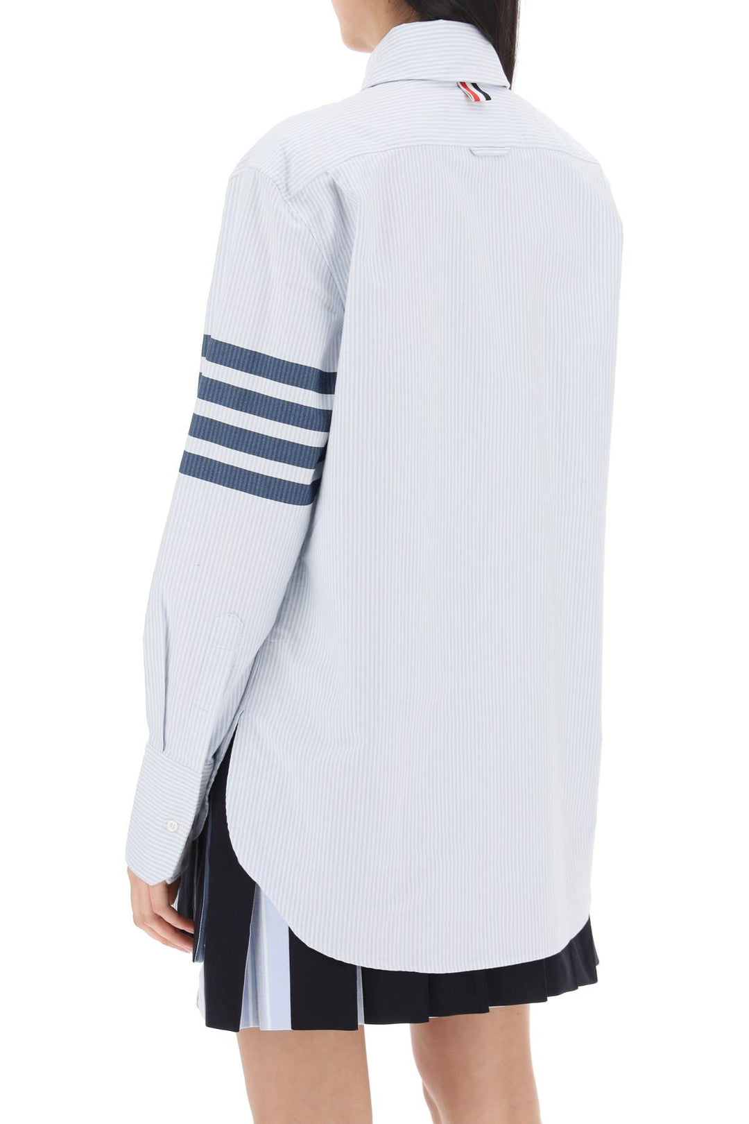 Thom Browne Striped Oxford Shirt With Pointed Collar   Bianco