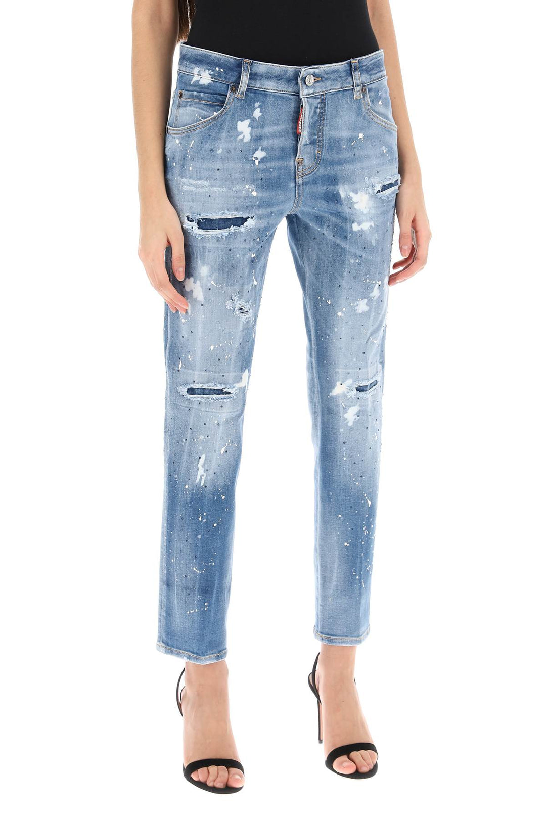 Dsquared2 Cool Girl Jeans In Medium Ice Spots Wash   Light Blue