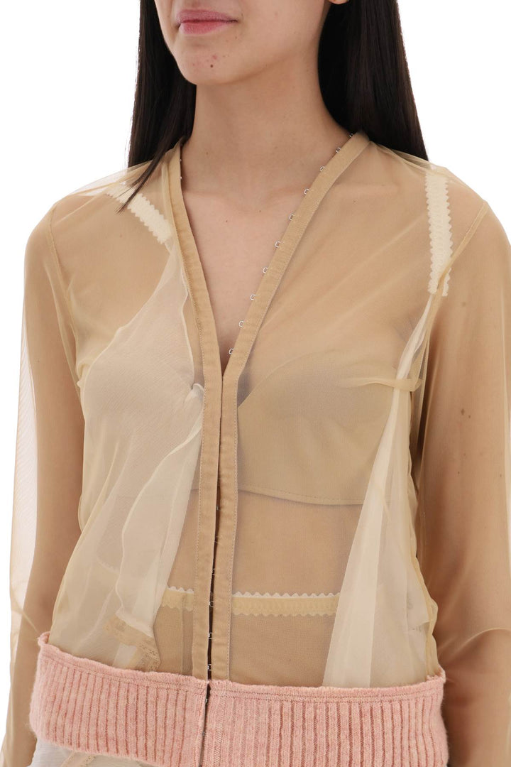 Dilara Findikoglu Replace With Double Quotetransparent Tulle Top By Public   Bianco