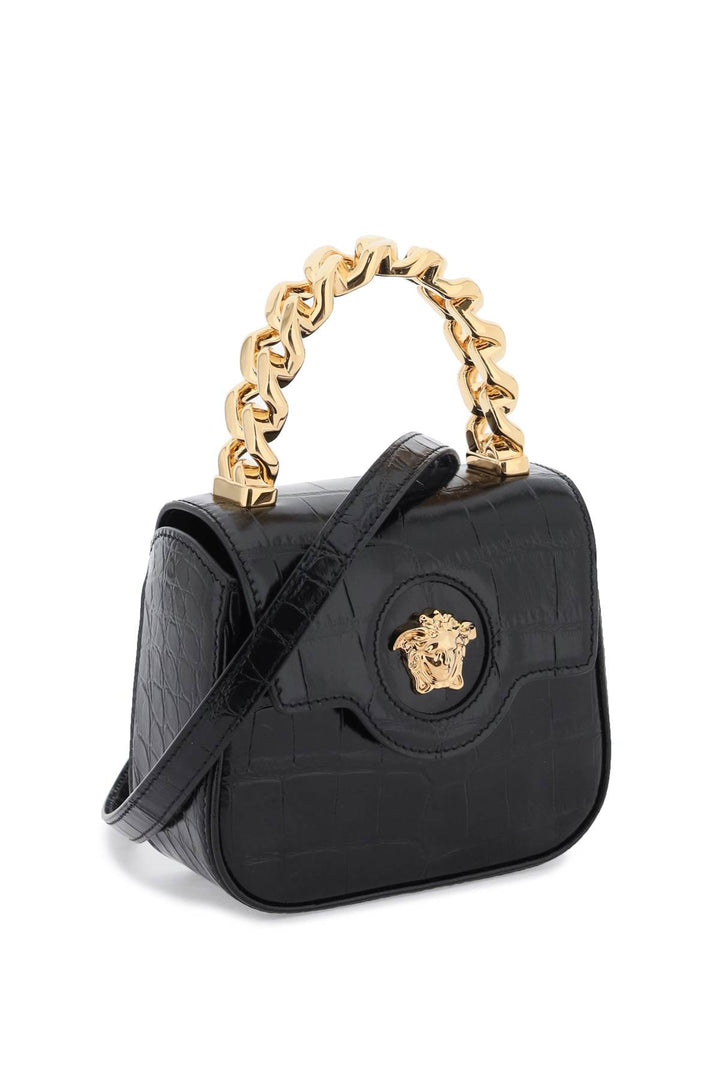 Versace Croco Embossed Leather 'La Medusa' Mini Bag   Black