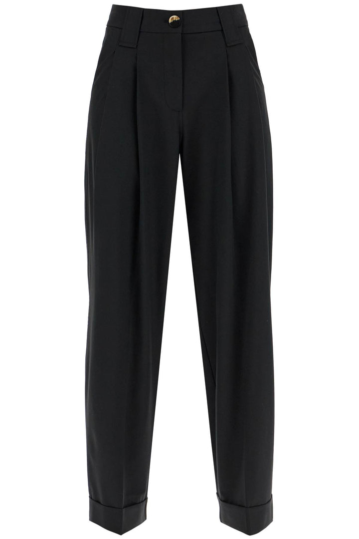 Ganni Flowy Trousers With Two Ple   Black