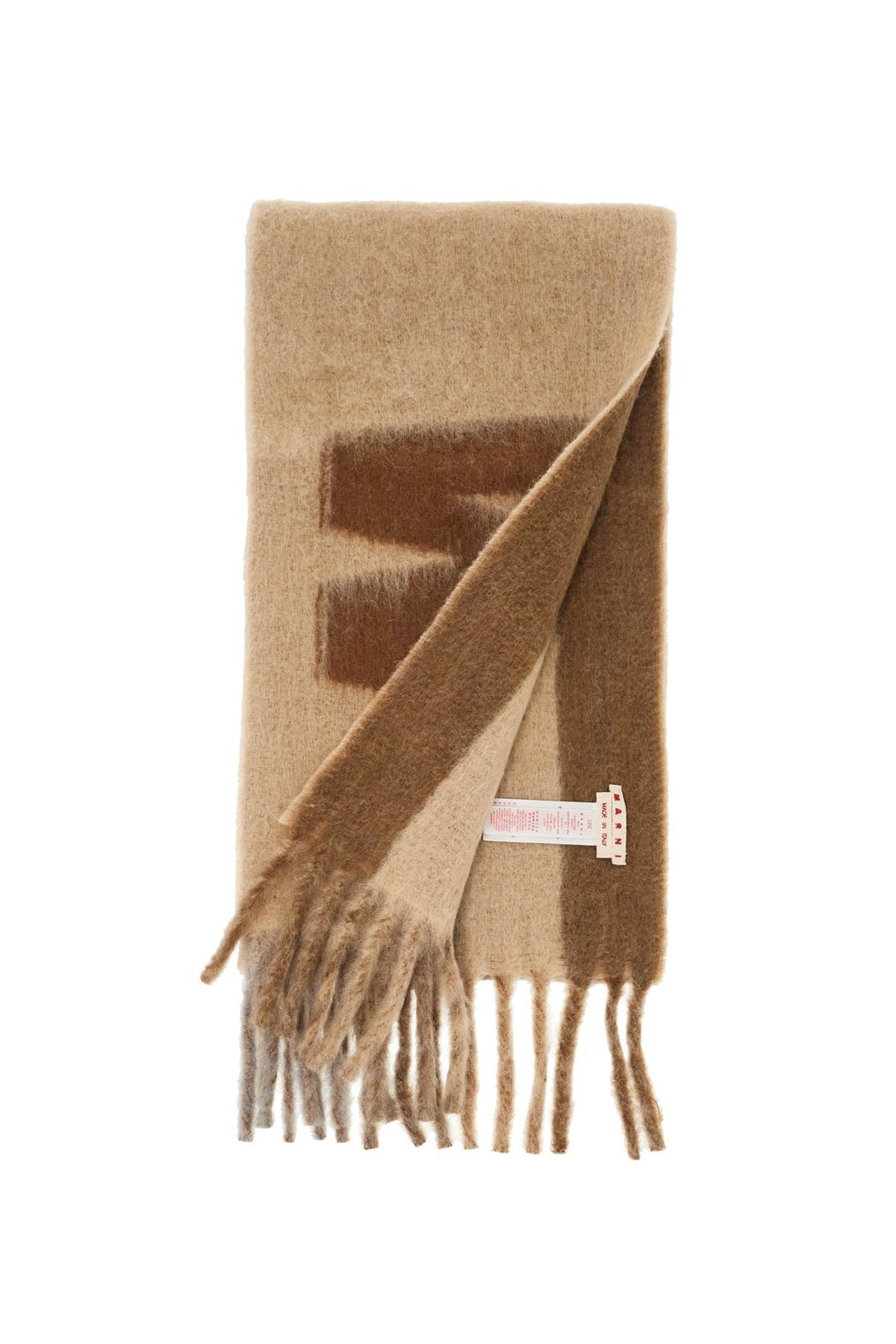 Marni Wool And Mohair Scarf With Maxi Logo   Beige