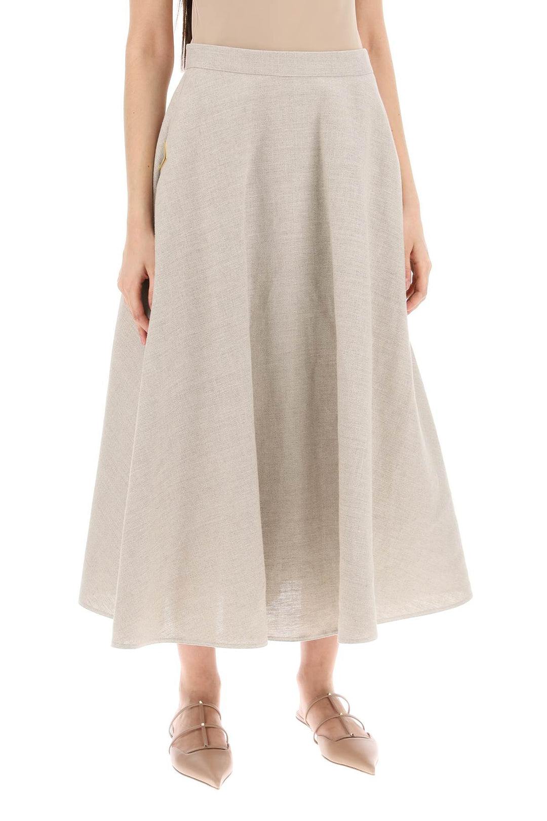 Valentino Garavani Linen Canvas Skirt For Women   Neutro