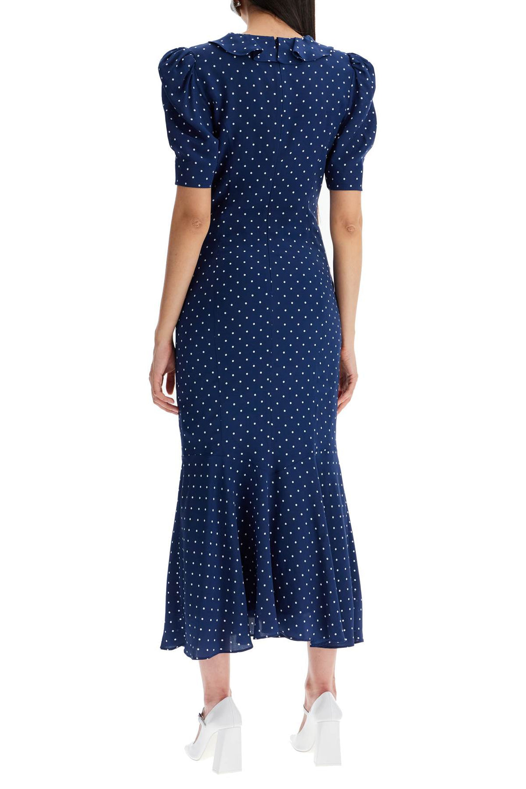 Alessandra Rich Polka Dot Silk Midi Dress   Blue