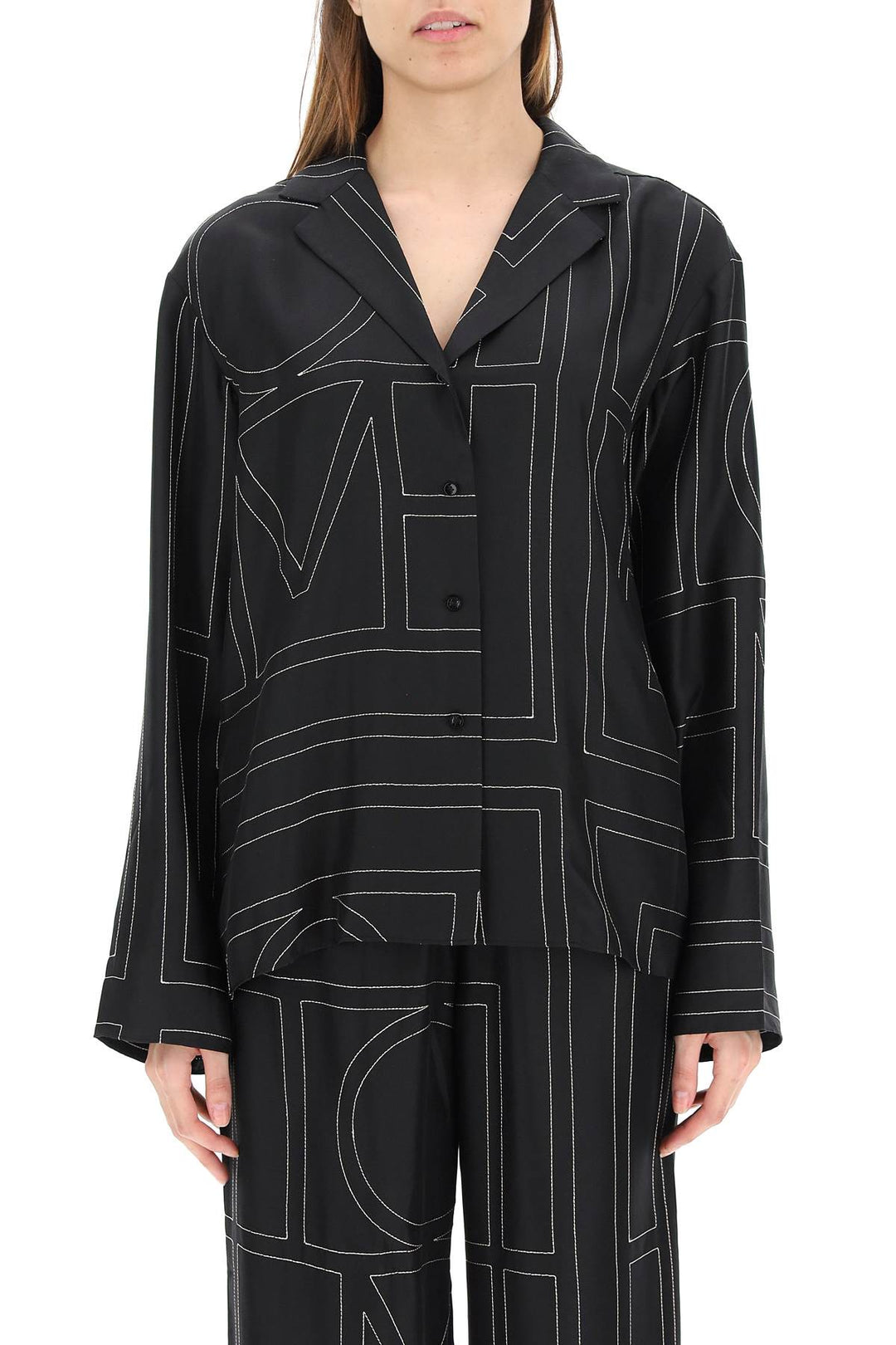 Toteme Monogram Silk Pajama Top   Black