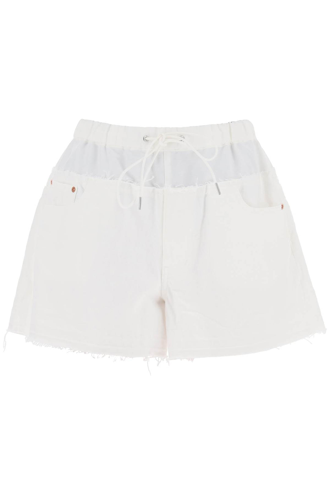 Sacai Hybrid Denim Shorts For Men   Bianco