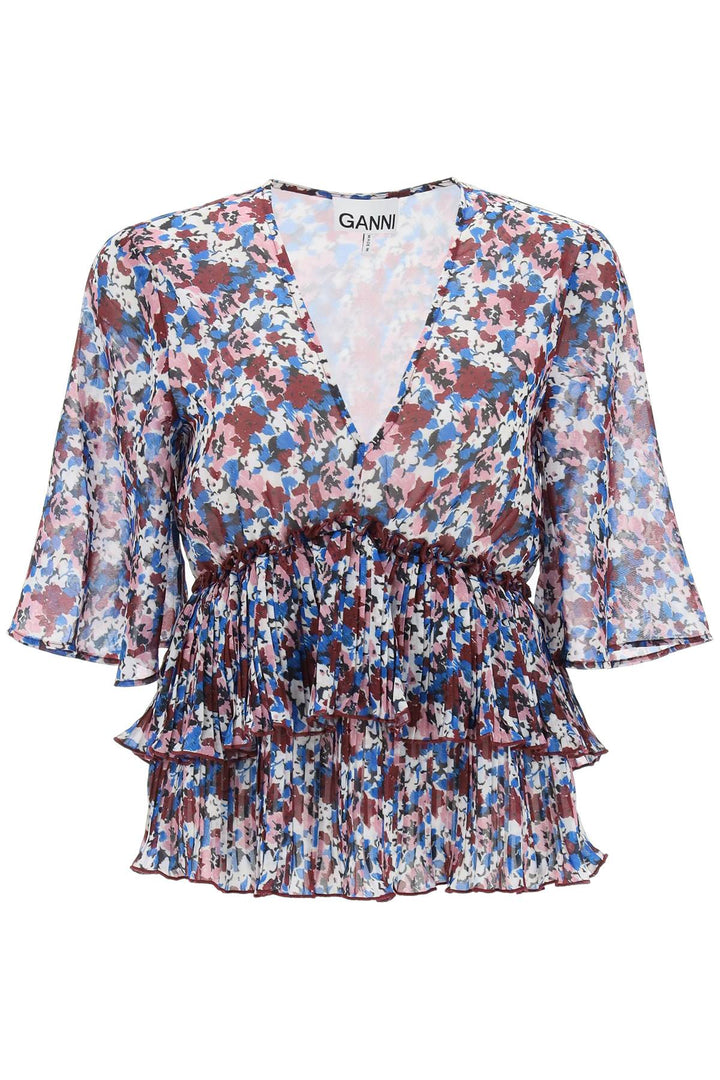 Ganni Pleated Blouse With Floral Motif   Multicolor