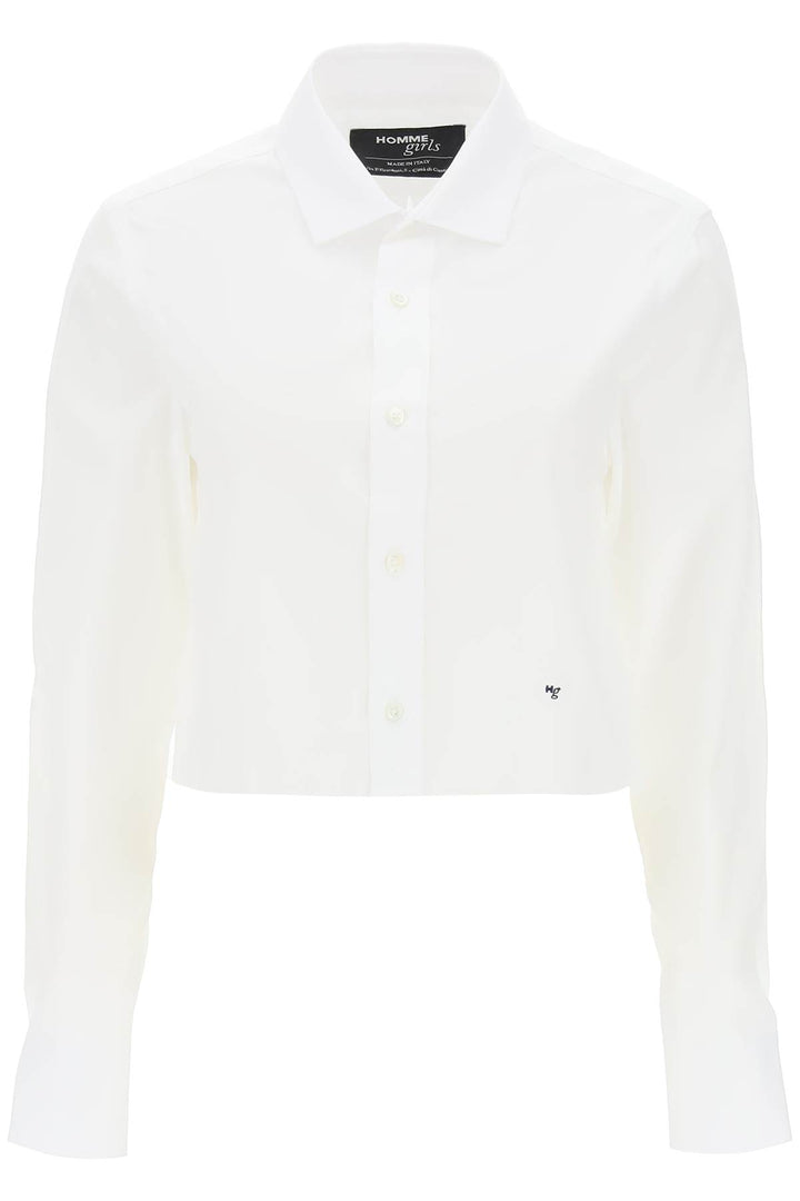 Homme Girls Cotton Twill Cropped Shirt   Bianco