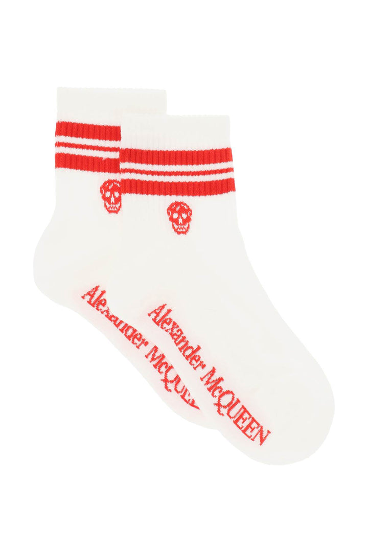 Alexander Mcqueen Stripe Skull Sports Socks   White