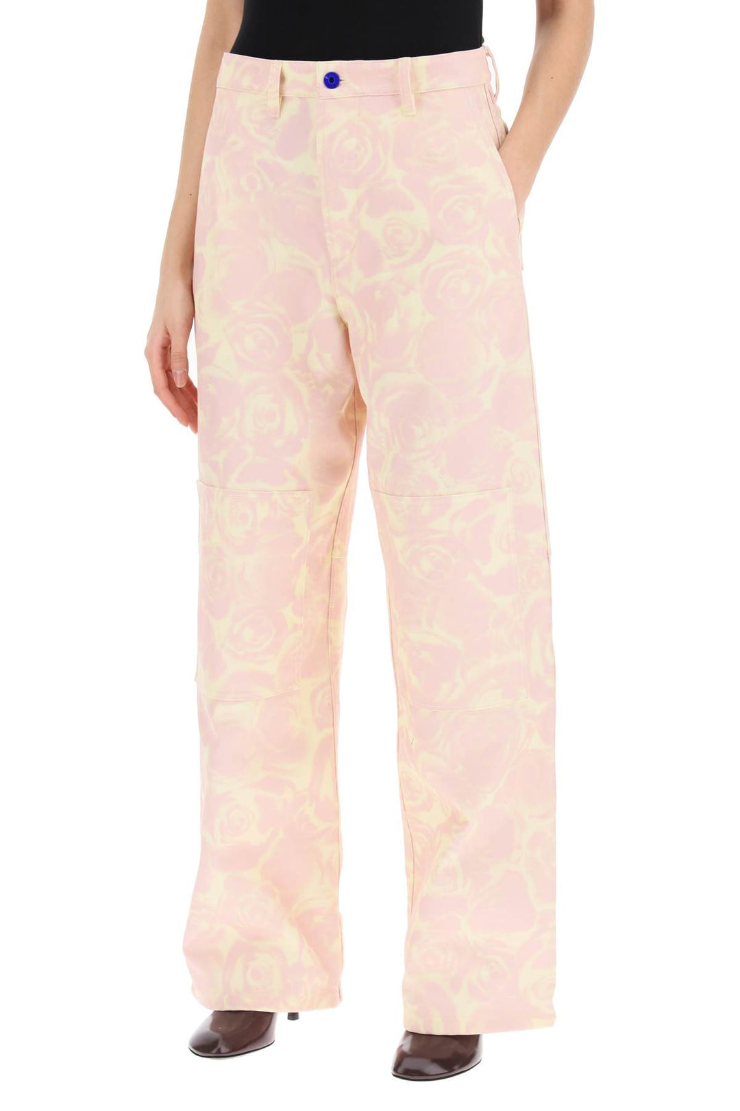 Burberry Rose Print Canvas Workwear Pants  Pink