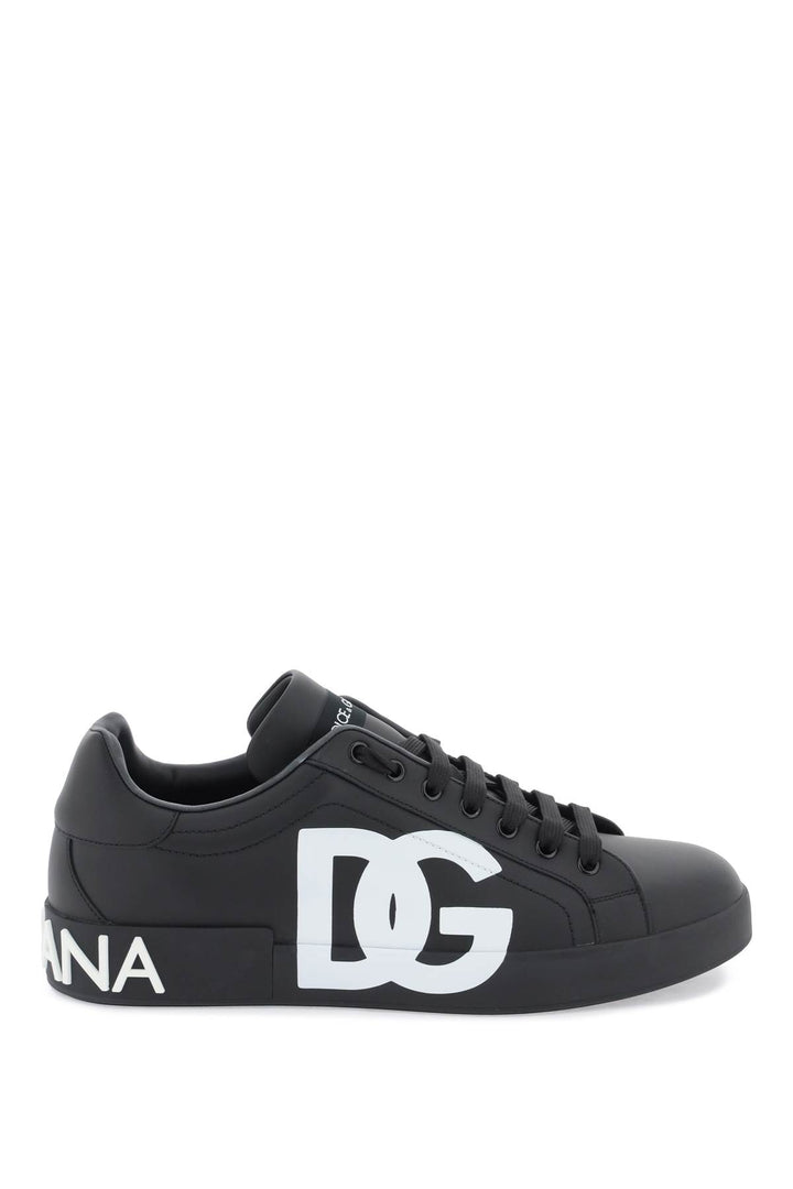 Dolce & Gabbana Leather Portofino Sneakers With Dg Logo   Black