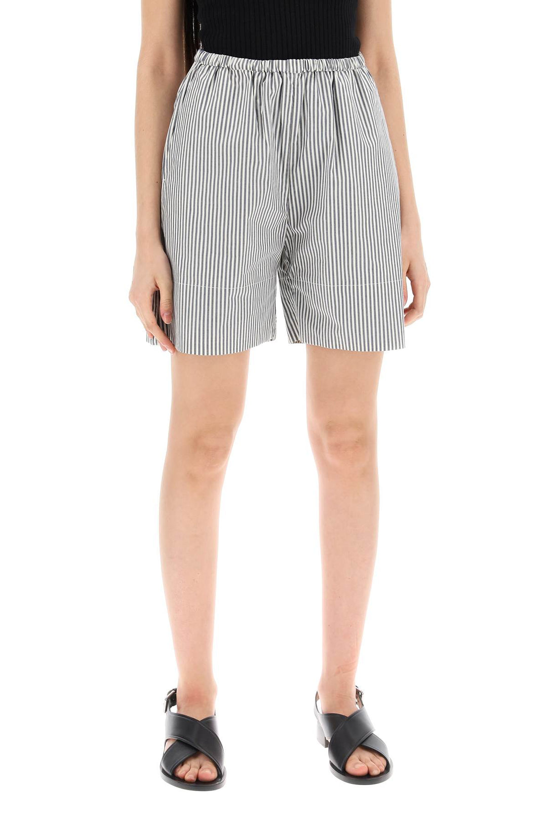 By Malene Birger Replace With Double Quotestriped Siona Organic Cotton Shortsreplace With Double Quote   Blue