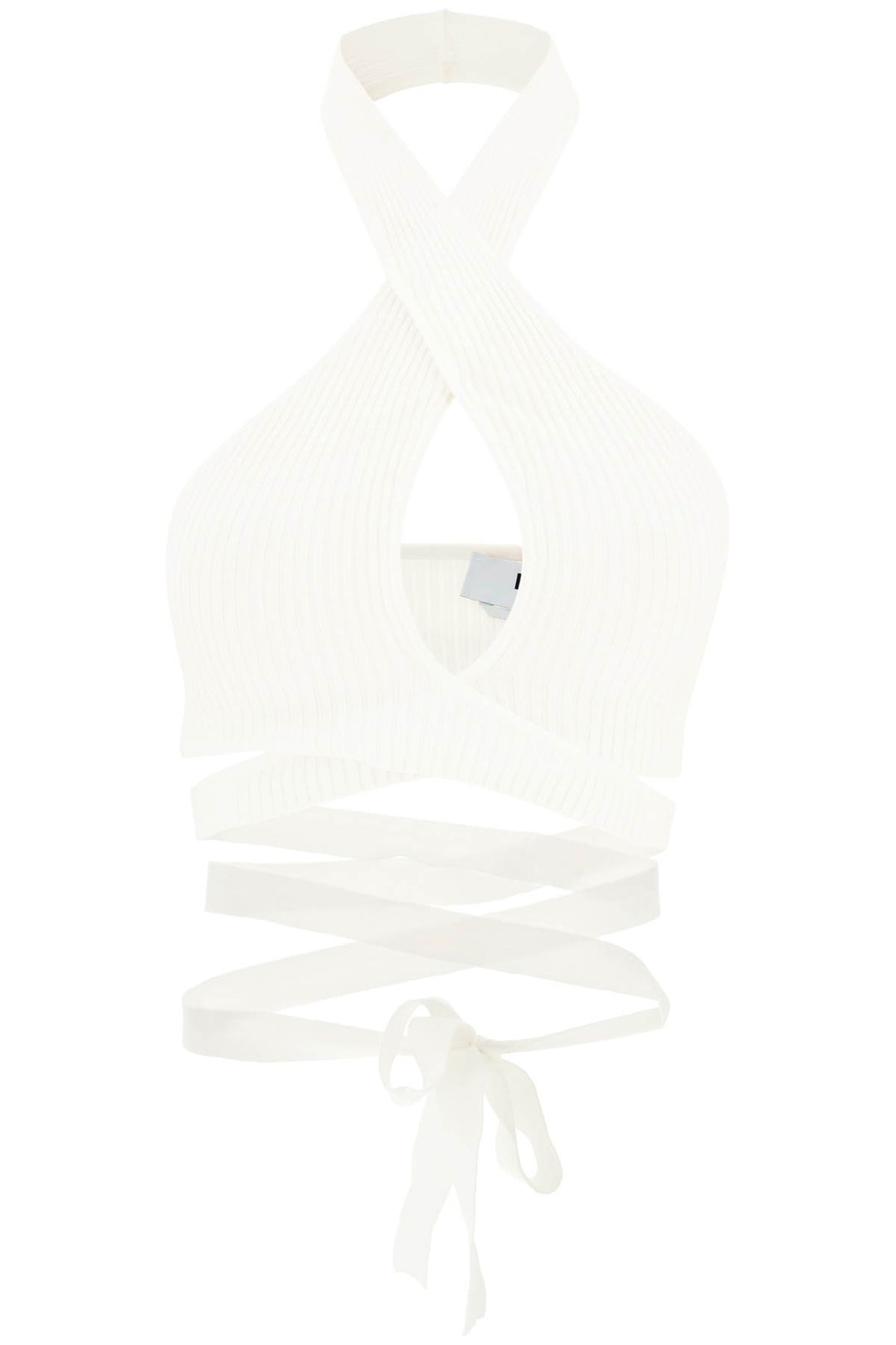 Msgm Ribbed Knit Top With Crossover Neckline   Bianco