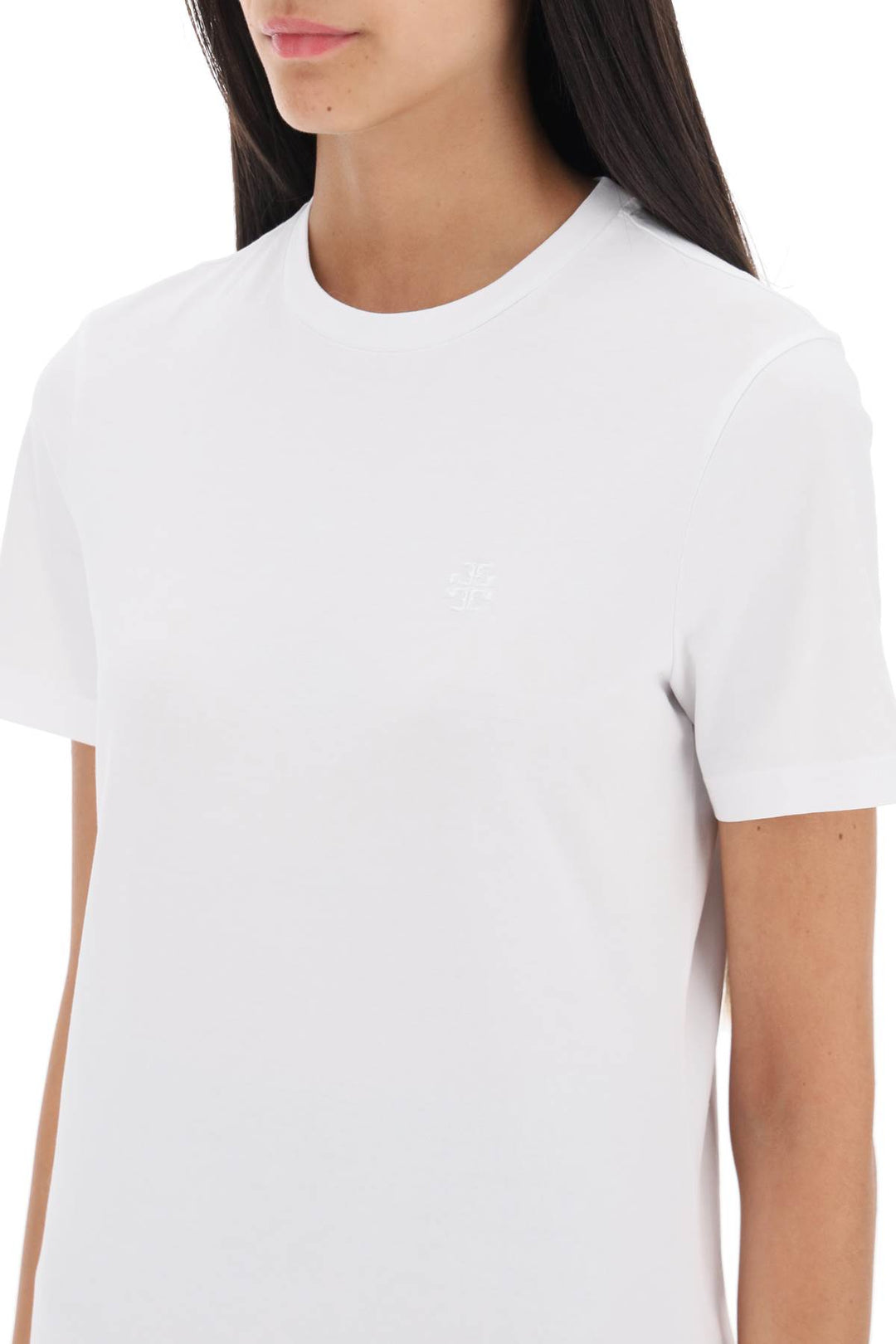 Tory Burch Regular T Shirt With Embroidered Logo   Bianco