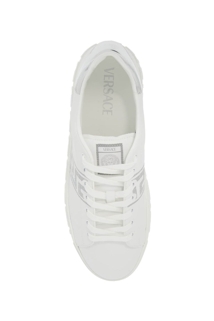 Versace Embroidered Greek Pattern Sneakers In   White