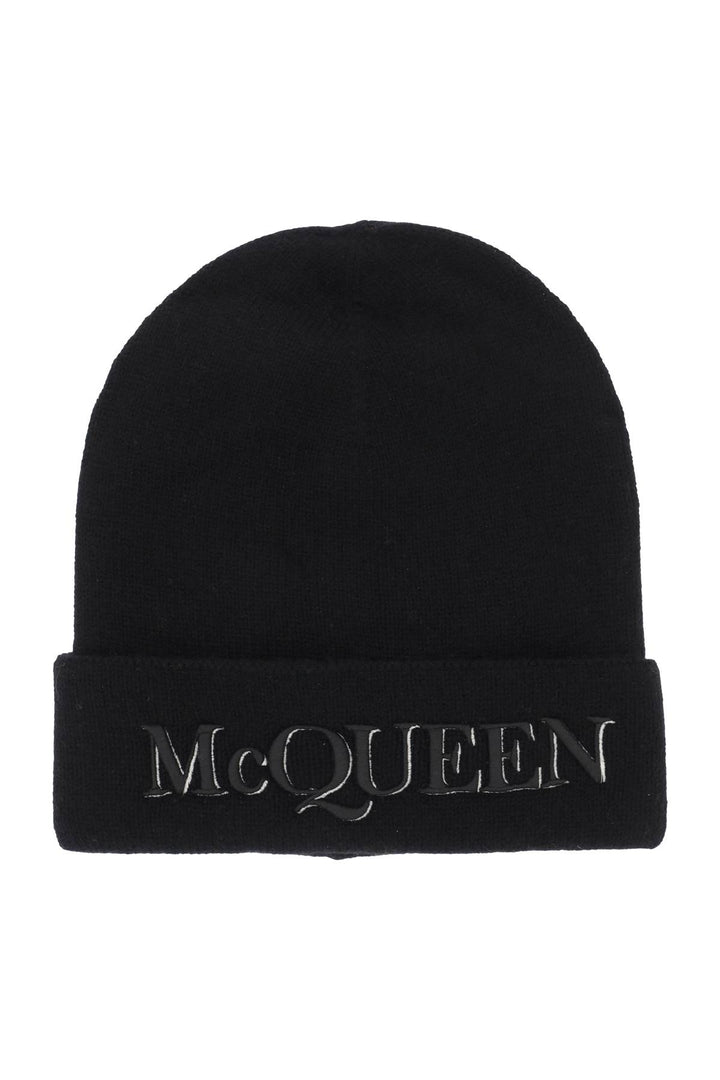 Alexander Mcqueen Cashmere Beanie With Logo Embroidery   Nero