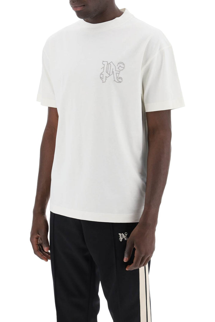 Palm Angels T Shirt With Studded Monogram   White