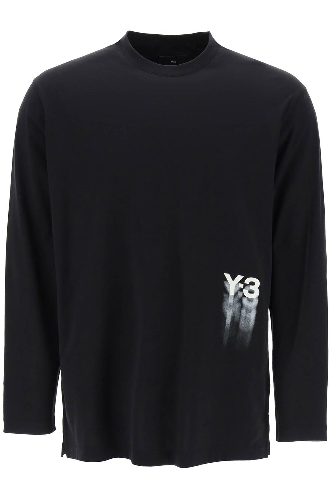 Y 3 Long Sleeved T Shirt With Logo Print   Nero