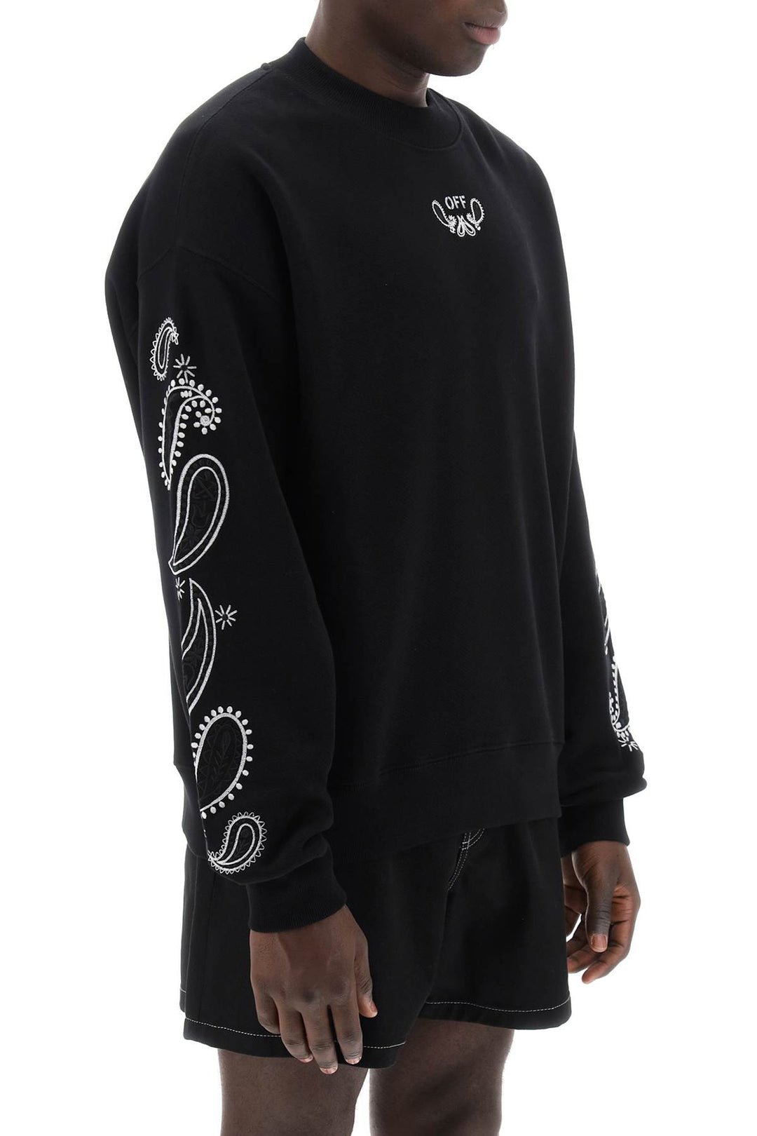 Off White Replace With Double Quotearrow Bandana Crewneck Sweat   Black