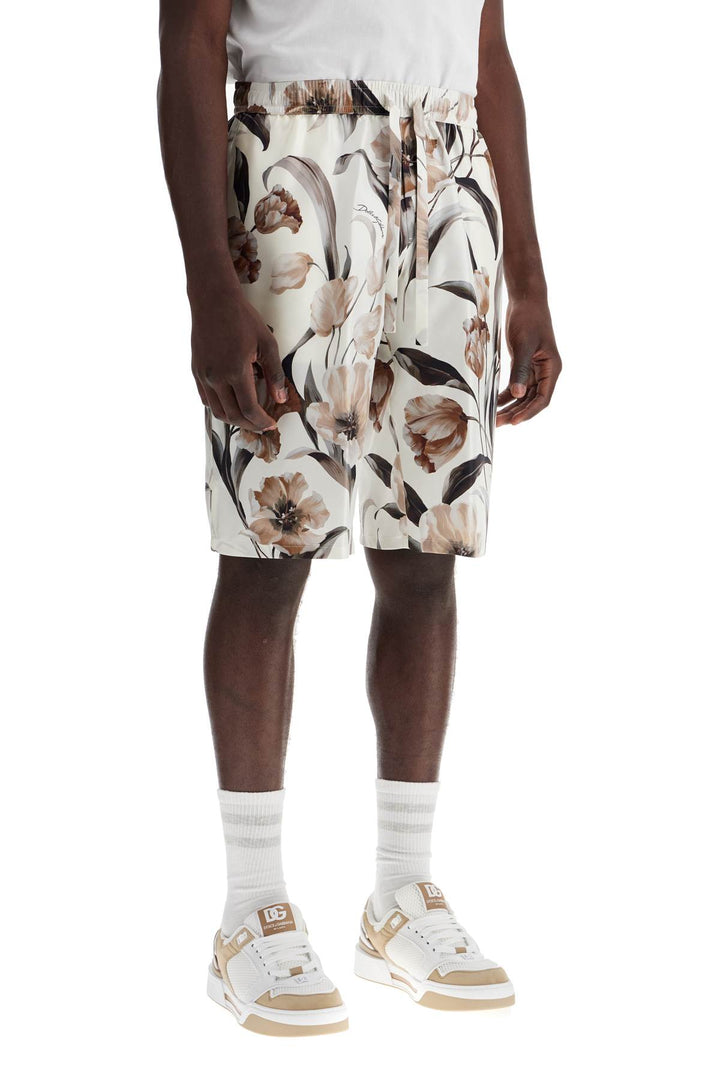 Dolce & Gabbana Silk Bermuda Shorts With Floral Print Set   White