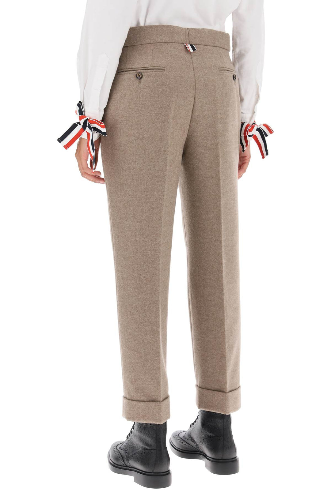 Thom Browne Cropped Wool Flannel Pants   Beige