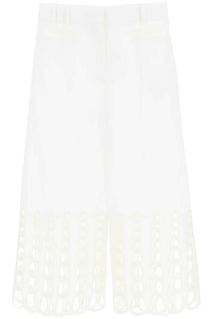 Stella Mc Cartney Cropped Pants With Embroidered Hem   Bianco