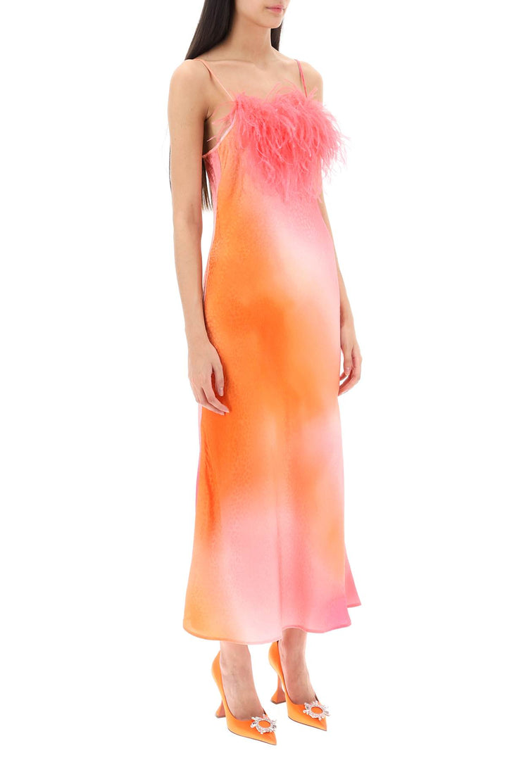 Art Dealer 'Ella' Maxi Slip Dress In Jacquard Satin With Feathers   Arancio
