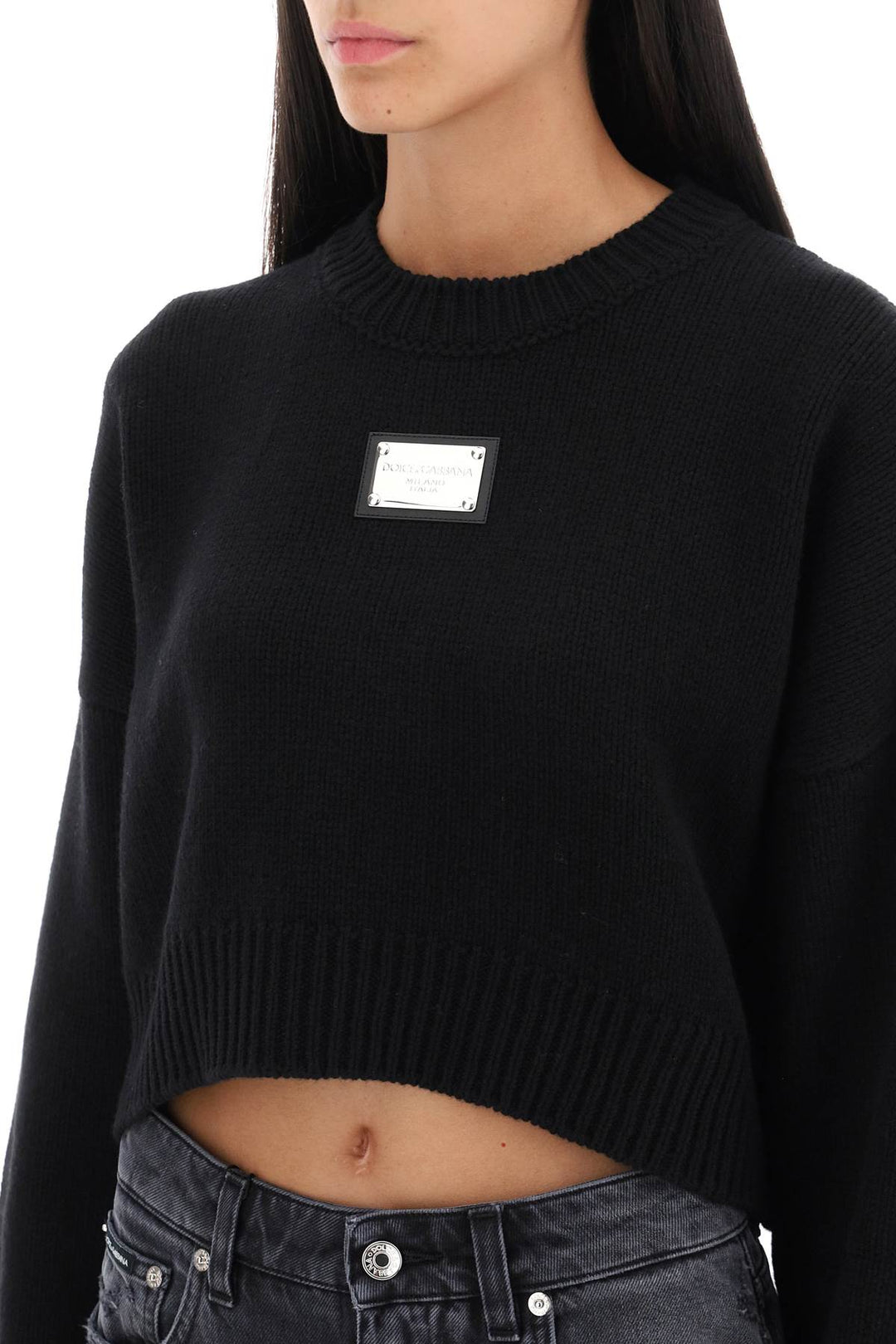 Dolce & Gabbana Logo Plaque Cropped Sweater   Black