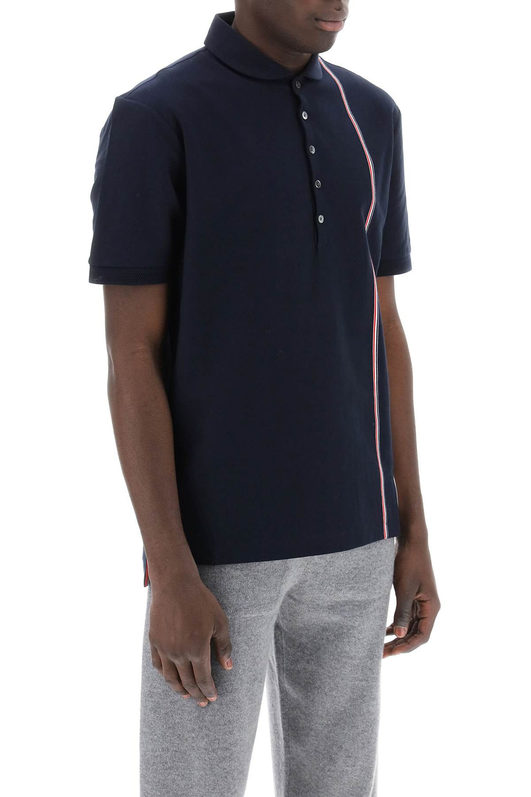 Thom Browne Polo Shirt With Tricolor Intarsia   Blu