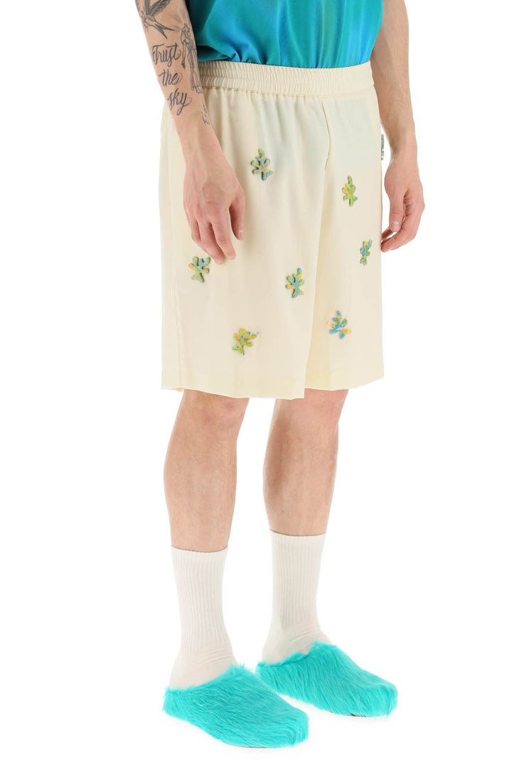 Bonsai Applique Wool Shorts   Bianco