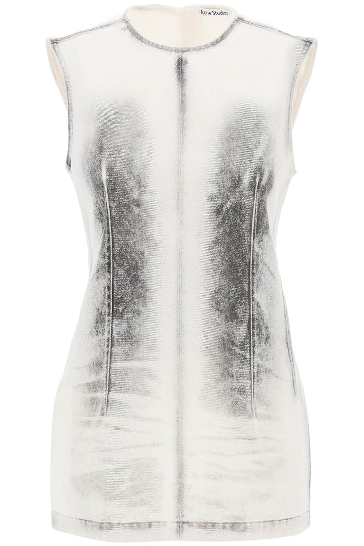 Acne Studios Mini Denim Dress With Pigmented Pattern   Bianco