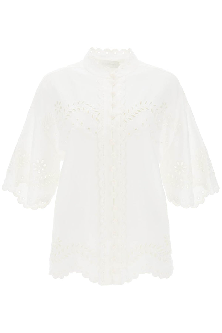 Zimmermann Junie Tunic Shirt With Cutwork Embroideries   Bianco
