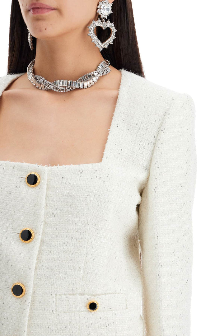 Alessandra Rich Tweed Jacket With Sequins Embell   White