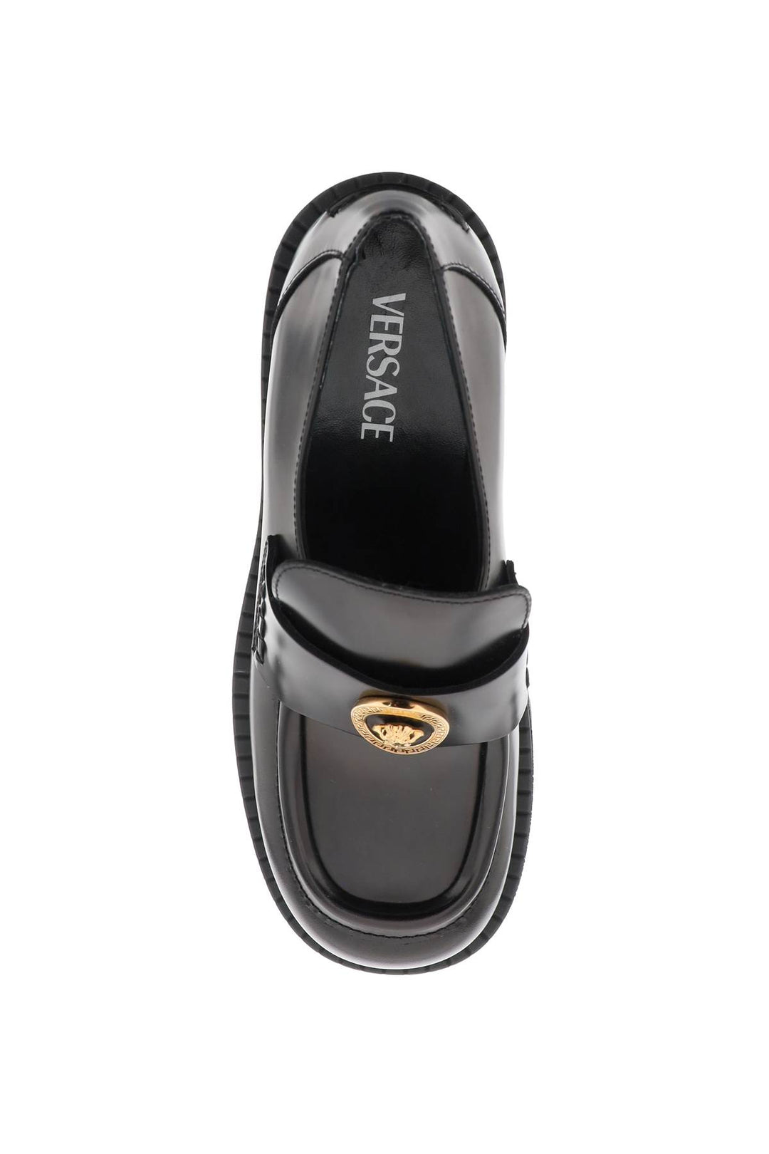 Versace Replace With Double Quotebrushed Leather Alia Loaf   Nero