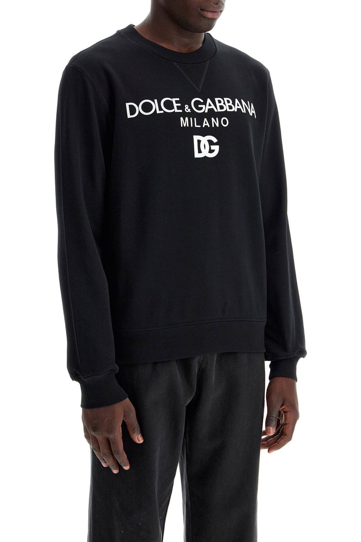 Dolce & Gabbana Round Neck Sweatshirt With Dg Embroidery And Lettering   Black