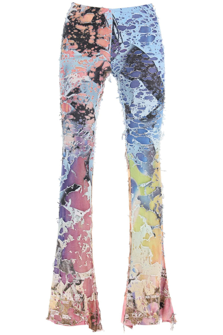 Diesel Destroyed Jersey Flared Pants With Bell Bottom   Multicolor