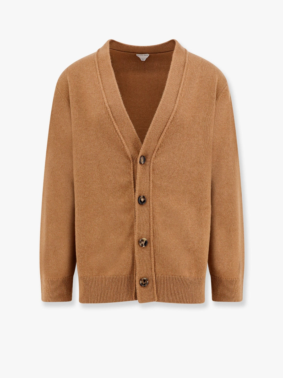 Cashmere cardigan with intrecciato iconic motif leather  details