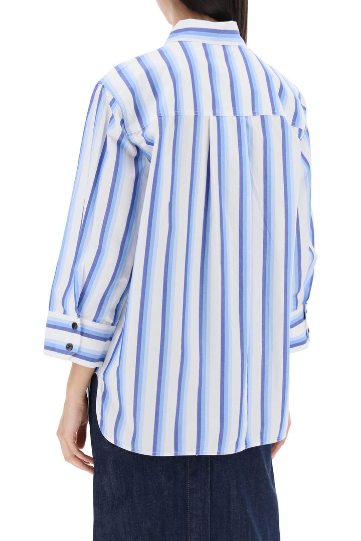 Ganni Oversized Striped Poplin Shirt   White