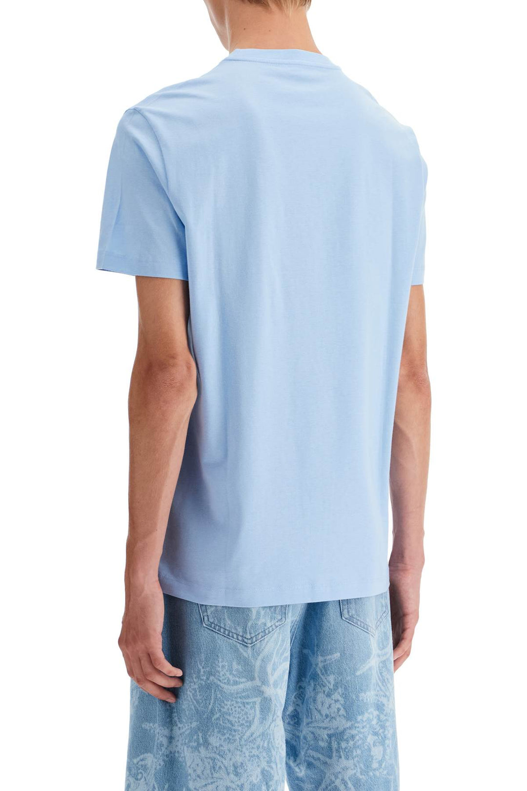 Versace Embroidered Logo T Shirt   Light Blue