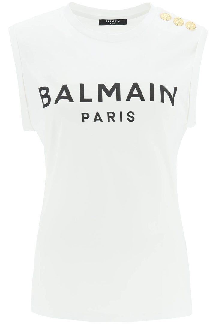 Balmain Logo Top With Embossed Buttons   Bianco