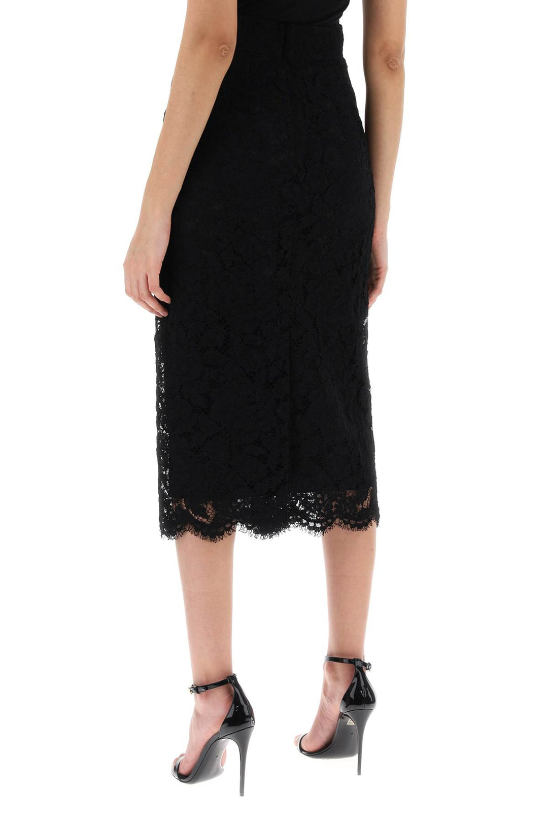 Dolce & Gabbana Lace Pencil Skirt With Tube Silhouette   Nero