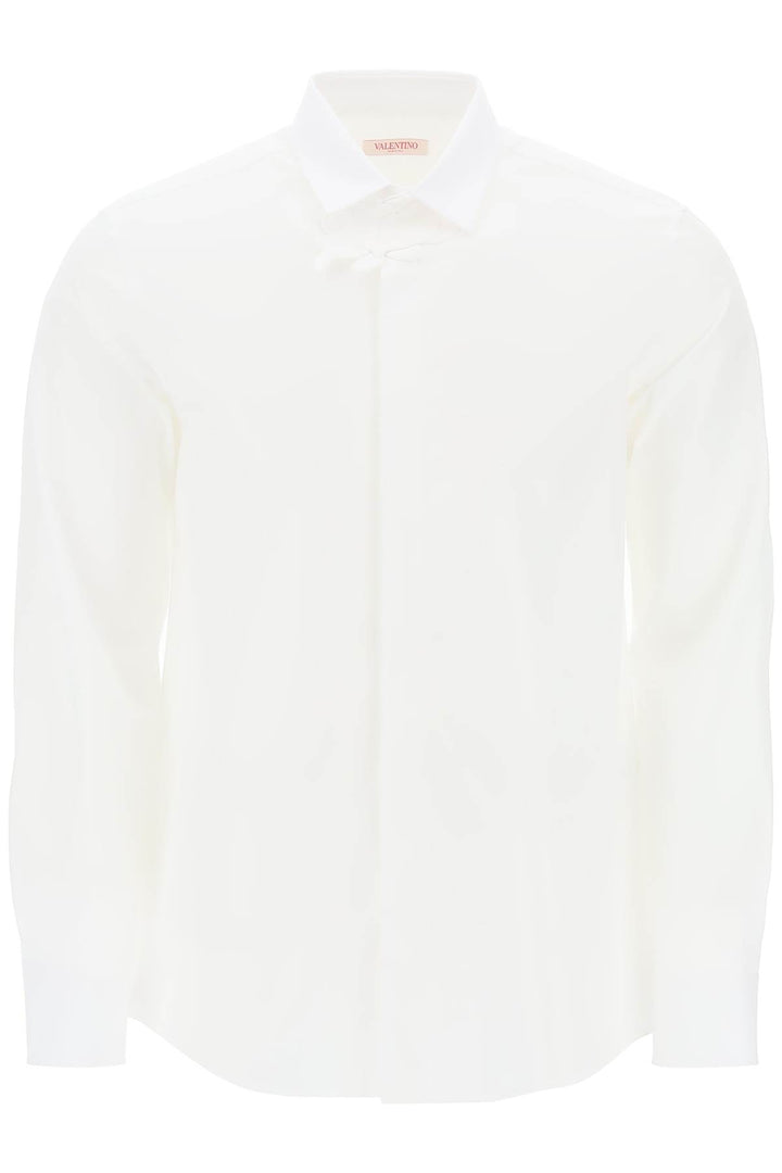 Valentino Garavani Poplin Shirt With Flower Patch Detail   Bianco
