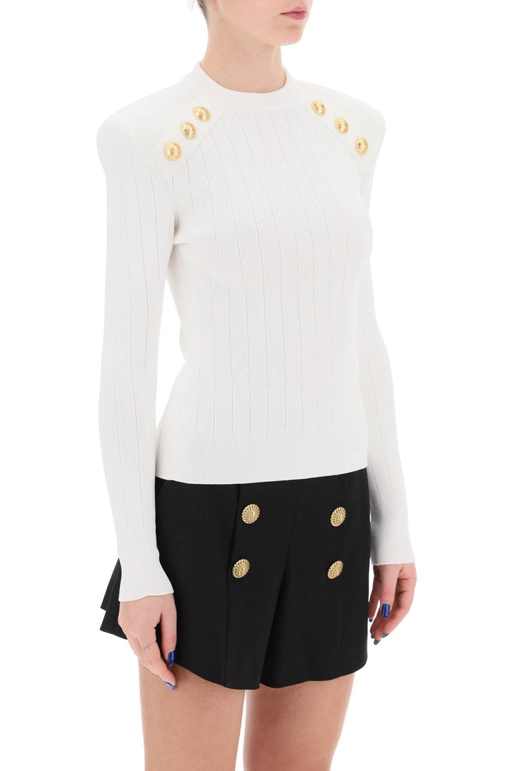 Balmain Crew Neck Sweater With Buttons   White