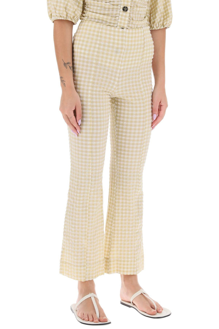 Ganni Flared Pants With Gingham Motif   Beige