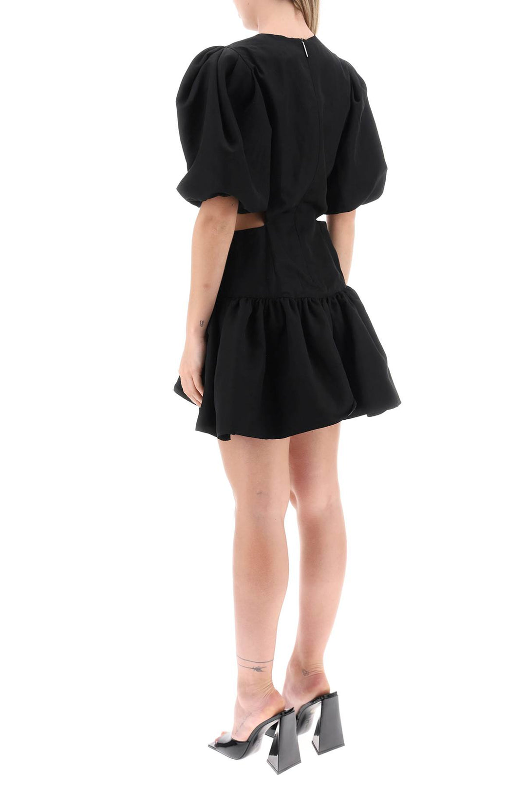 Msgm Mini Dress With Balloon Sleeves And Cut Outs   Nero