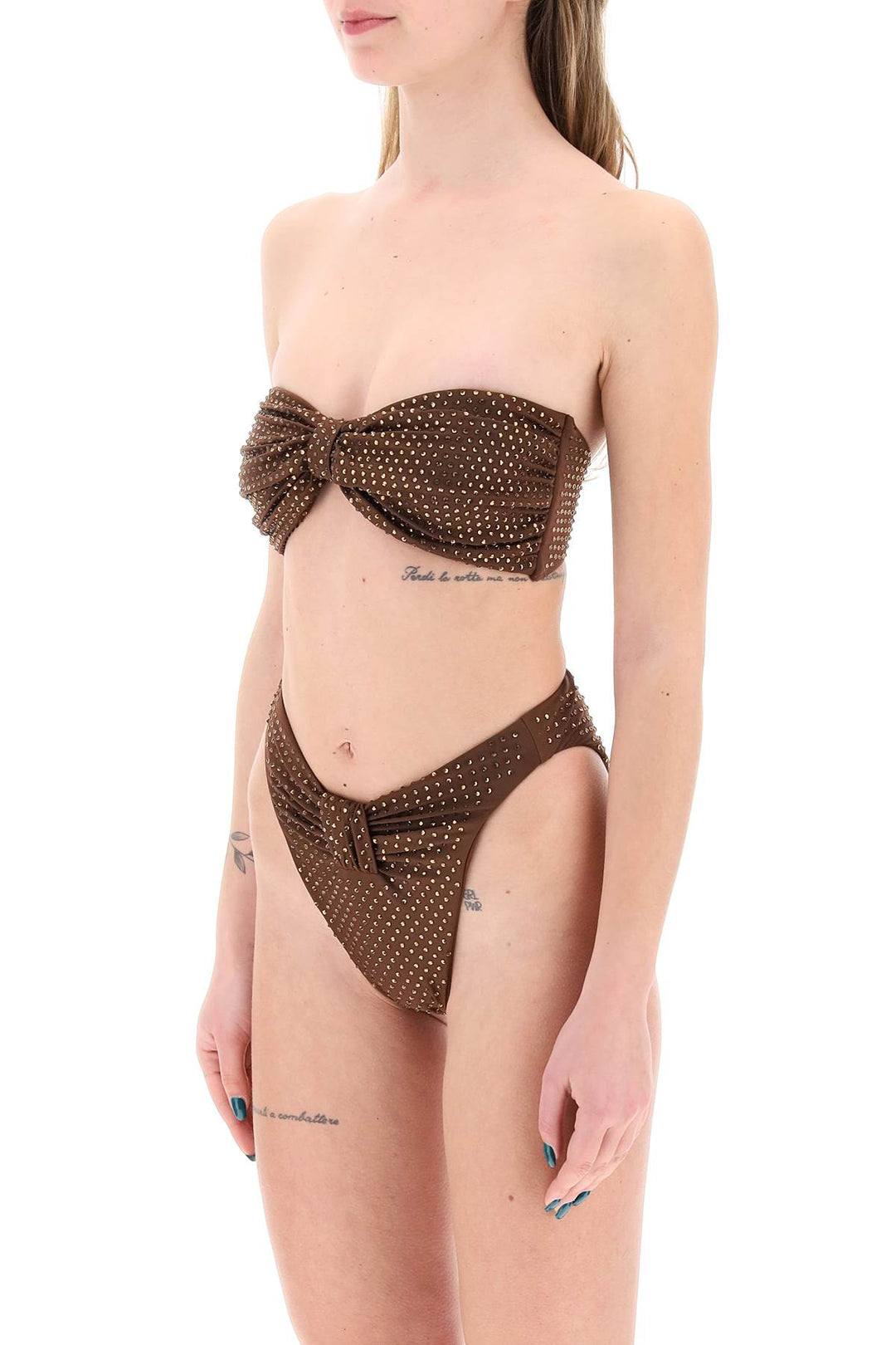 Self Portrait Strapless Bikini Top With Rhin   Marrone