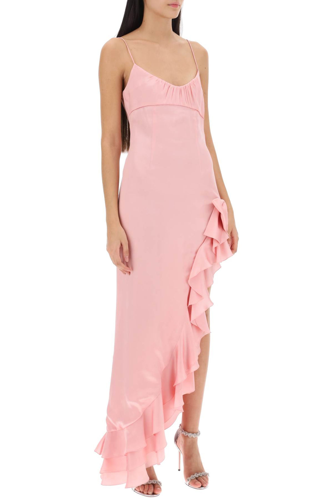 Alessandra Rich Asymmetrical Dress With Frills   Rosa