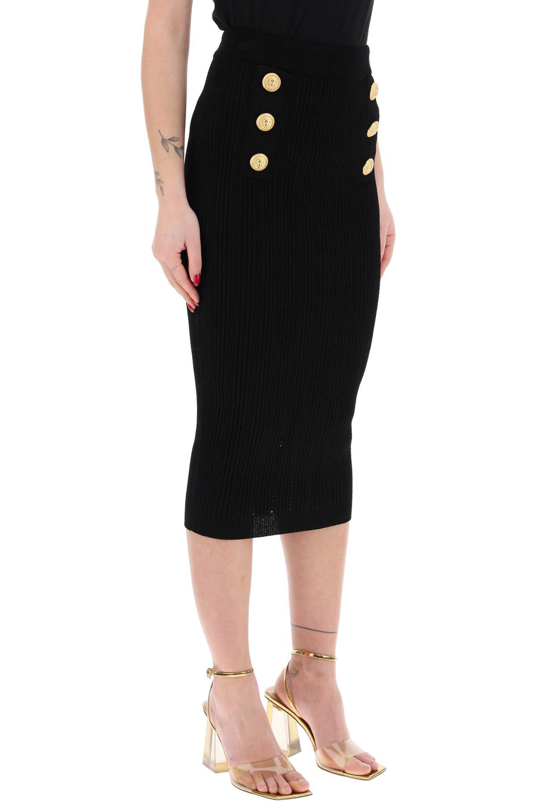 Balmain Knitted Midi Skirt With Embossed   Nero